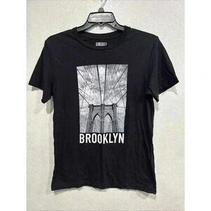 Brooklyn Bridge NYC SL photo Graphic Design T-Shirt Mens M Black Short Sleeve